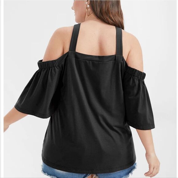 NWT BloomChic black cold shoulder top 10/M - Picture 2 of 8